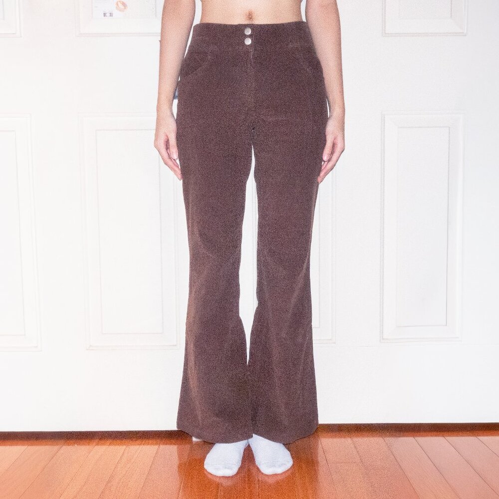 Mid Rise Flared Pants, Corduroy, Brown, Bootcut
